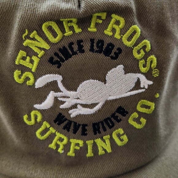 Senor Frogs Army/Military Green Brimmed Hat with Frog Themed Logo - Picture 6 of 10